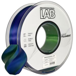 Professional Lab Silk PLA filament 1,75 mm, háromszínű kék–zöld–lila, 1 kg – tekercs nyomtatott mintával
