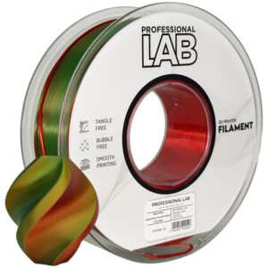 Professional Lab Silk PLA filament 1,75 mm, háromszínű piros–sárga–zöld, 1 kg – tekercs nyomtatott mintával