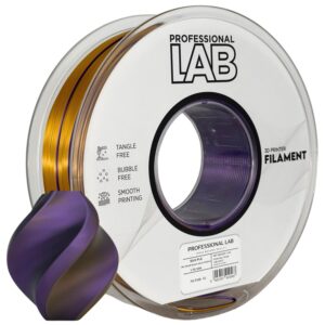 Professional Lab Silk PLA filament 1,75 mm, háromszínű fekete–arany–lila, 1 kg – tekercs nyomtatott mintával