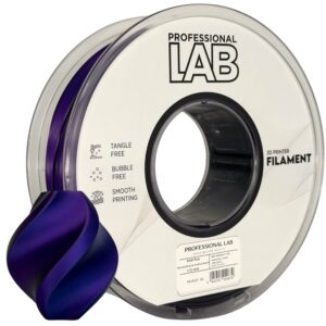 Professional Lab Silk PLA filament 1,75 mm, háromszínű kék–lila–fekete, 1 kg – tekercs nyomtatott mintával