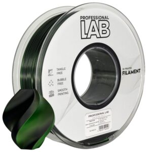 Professional Lab Silk PLA filament 1,75 mm, kétszínű fekete–zöld, 1 kg – tekercs nyomtatott mintával