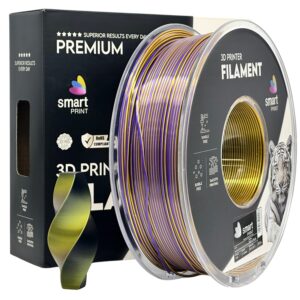 Smart Print Silk PLA filament 1,75 mm, háromszínű fekete–arany–lila, 1 kg – tekercs dobozzal