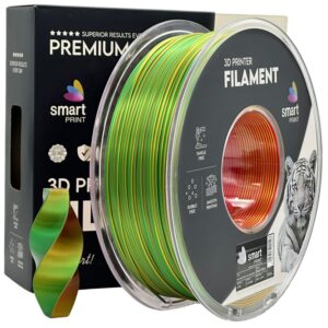 Smart Print Silk PLA filament 1,75 mm, háromszínű piros–sárga–zöld, 1 kg – tekercs dobozzal